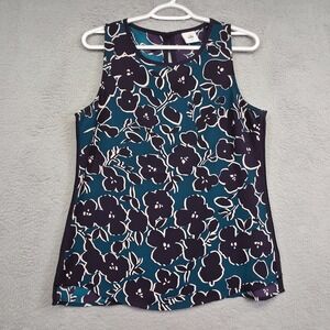 CAbi Top Womens‎ S Teal Purple Sleeveless Floral Warhol Office Preppy Business